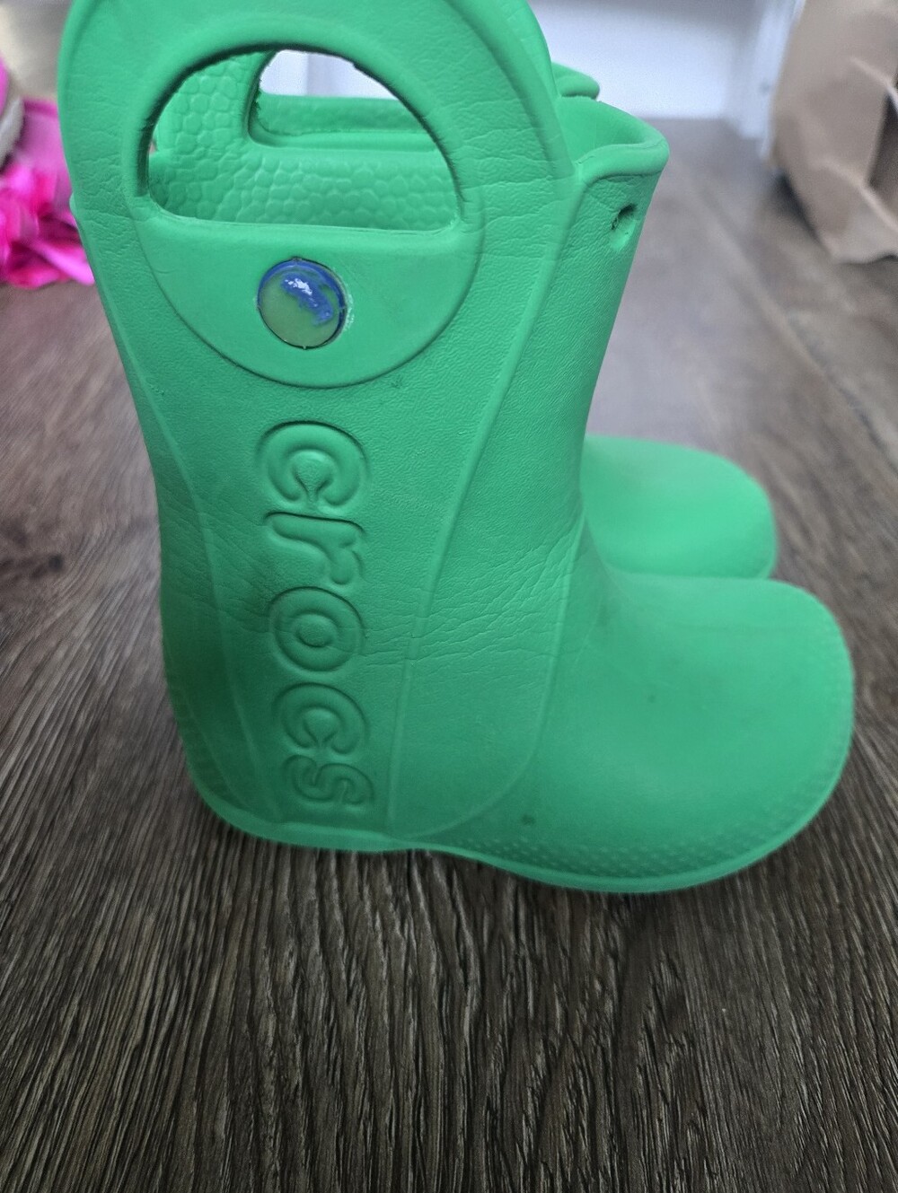 CROCS Kids' Green Waterproof Rain Boots with Easy Pull Handles